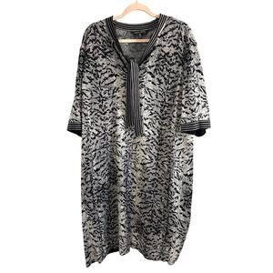MING WANG Animal Zebra Print Knit Dress Contrast Tie Curve Plus Gray Black 2X